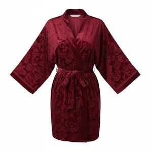 Burgundy Velvet Floral Robe Kimono Large Lingeriecore Romanticcore Boudoir Sexy